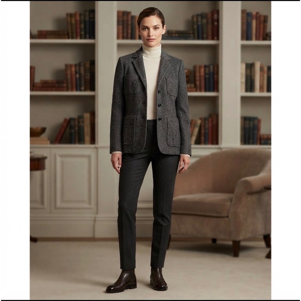 Laura Clement Blazer Womens 10 Gray Herringbone Shetland Wool Jacket French Coat